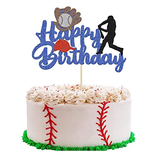 1 Pack Baseball Theme Cake Topper Sports Happy Birthday Baseball Player Cake Decoration for Baseball Sports Party Theme Decoration Supplies