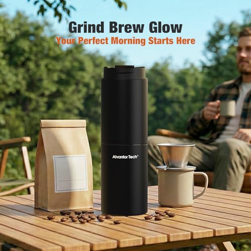 Image of 2-in-1 Portable Electric Burr Coffee Grinder - Grind & Brew, 38 Adjustable Settings, Ceramic Alloy Burrs, Rechargeable, with Cups, Filter & Lid for Home, Travel & Camping