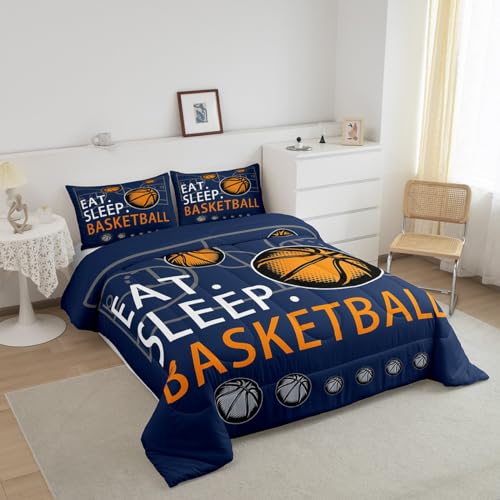 Image of Feelyou Basketball Coverlet Set Navy Comforter Full Size for Kids Teens