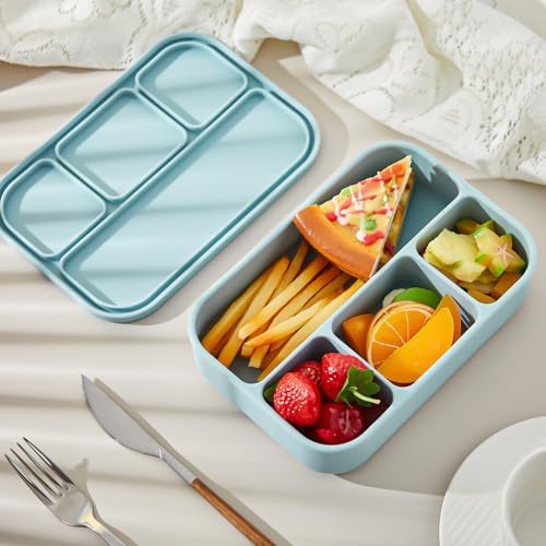 1 Pack Silicone Bento Box Lunch Box for Adult 4 Compartment Food ...