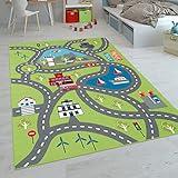 Paco Home Kinderteppich Teppich Kinderzimmer Spielteppich Junge Mädchen Modern rutschfest, Grösse:140x200 cm, Farbe:Grün 2