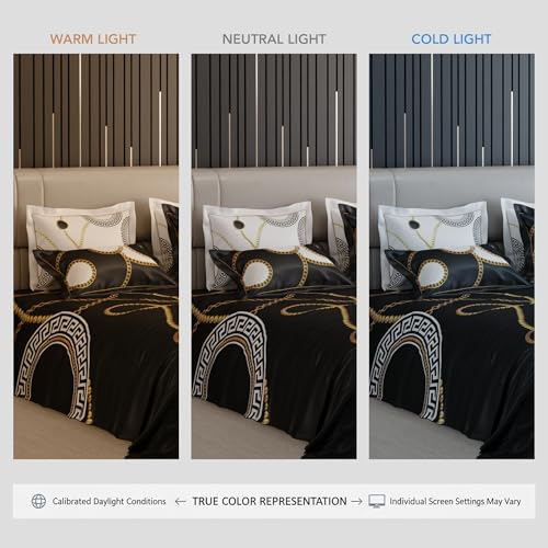 Image of Stoa Paris 300TC UltraSatin Super Size Bedsheet with 4 Pillow Covers, 274cm x 274cm Ideal for King & Double Bed, Gentle on Skin & Hair, Fade & Wrinkle Resistant, Quick Dry, Baroque - Black, Gold