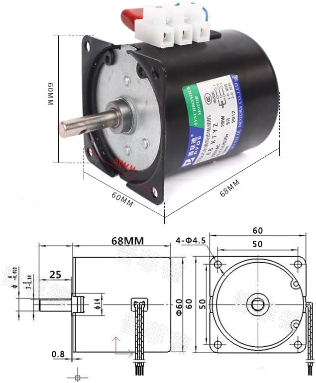 28W 220V 68KTYZ AC Claw Pole Permanent Magnet Synchronous Motor Center Out Shaft 7MM With Hole Can CW CCW Motor with bracket - (Speed: 20rpm motor braket)