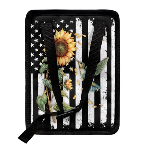 Image of Talayituse American Flag Sunflower Hummingbird Print Car Trash Can with Adjustable Straps, Foldable Car Trash Bag Bin Car Garbage Bag Multipurpose Storage Box for Vehicle Travel Camping Picnicing