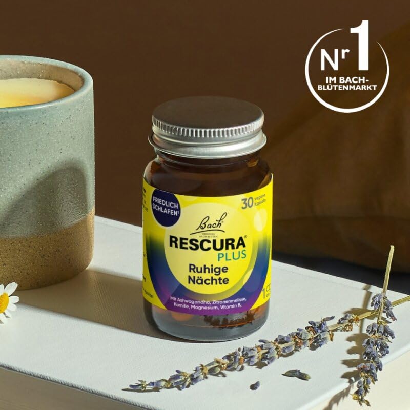 Bachblüten Original Bach RESCURA PLUS Ruhige Nächte 30 vegane Kapseln | Bachblütenmischung mit Ashwagandha und B-Vitaminen für ruhige Nächte | Friedlich schlafen | ehemals Rescue