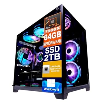 Pc Gamer Cpu Ryzen 9 7900X / SSD 2TB M.2 NVMe / 64GB Memória Ram DDR5 - Windows 11