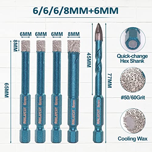Porcelain Tile Drill Bits Set - MINLAYCUT 6/6/6/8mm+6mm Diamond Hole Saw Kit Quick-fit Hex Shank for Ceramic Tile Marble Porcelain - Image 2