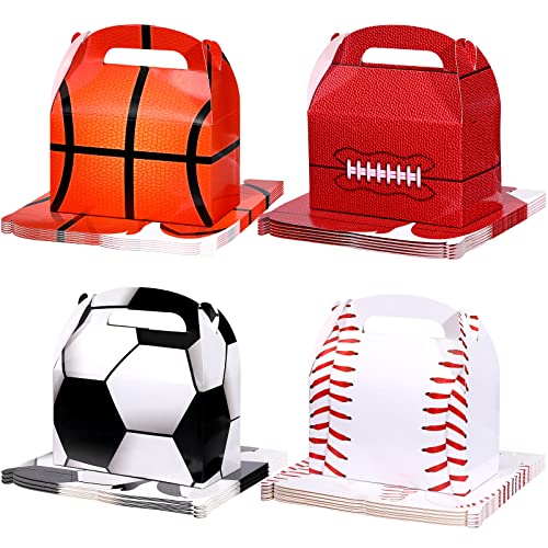 Nezyo 24 Pack Sports Themed Birthday Party Supplies Football Treat Boxes Soccer Party Favors Sports Candy Bags Baseball Basketball Gift Boxes with Handle for Baby Shower Supplies Decorations