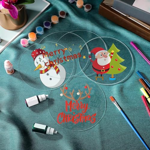 Jetec 30 Pcs 4 Inch Acrylic Circle Blanks Clear Disc Round Transparent Acrylic Coasters Ornament Blanks Miniature Bases for Crafts Christmas Ornament DIY Art Projects Supplies