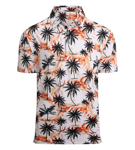 Alex Vando Mens Hawaiian Golf Shirt Moisture Wicking Digital Print Golf Shirts for Men