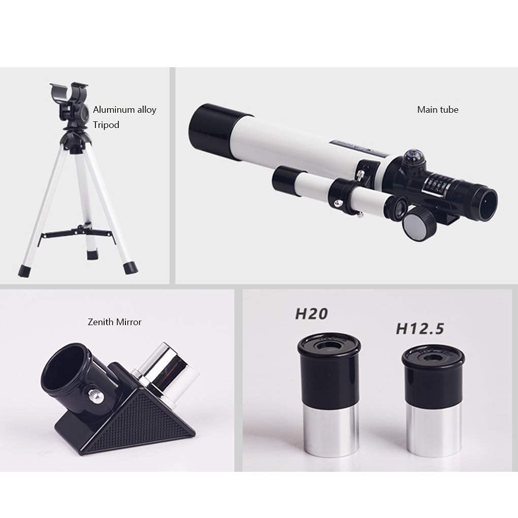 Telescopio para Principiantes para astronomía, Refractor de Apertura de 40 mm, monocular de Cielo de Vidrio Totalmente Recubierto, monoscopio para niños, telescopio Espacial Compacto, Blanco