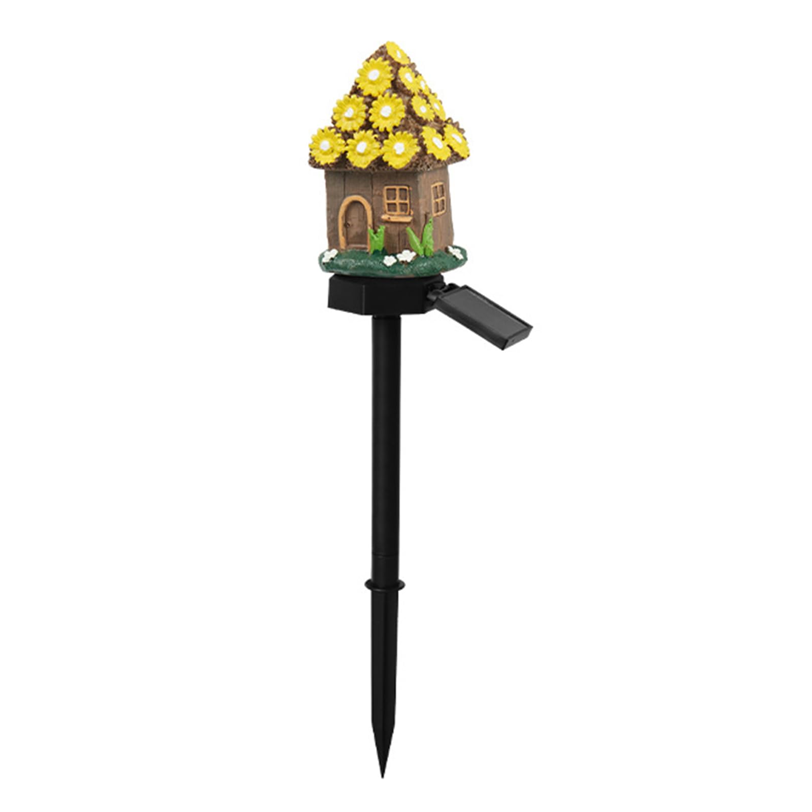 Solar Fairy-Tale Mushroom Cottage Garden Light Auto On/Off Mushroom House Statue Lawn Lights Weather-Proof Resin Mushrooms Ground Decor Lights for Outdoor Patios Courtyards