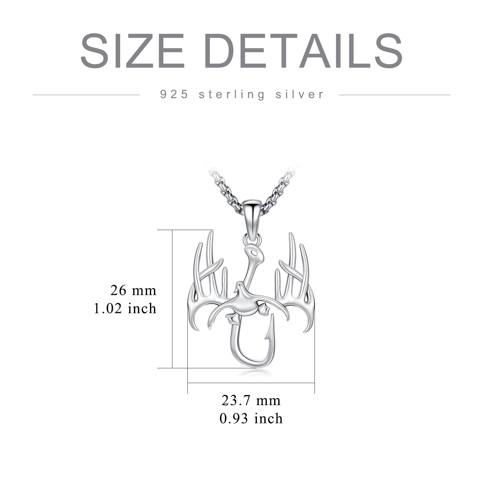 PROESS Collana da uomo con ciondolo a forma di anatra in argento sterling 925 con ciondolo a forma di corno con gancio da pesca gioielli da caccia regali per padre