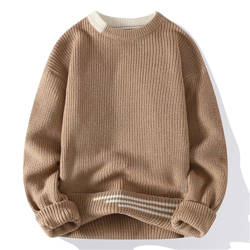 Men's Vintage Sweater - Round Neck Male Fit Knitted Pullover Loose Retro4