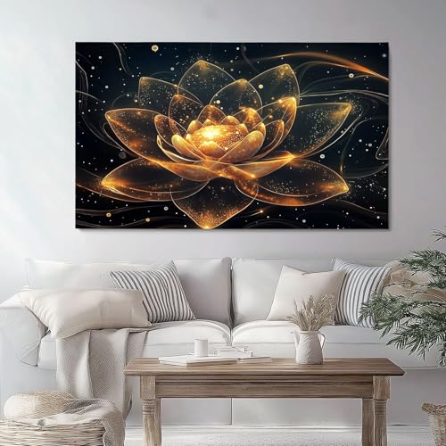 Stampa su tela Lusso Loto Luminoso tema Poster, Quadro Nero sfondo Decorazione Murale, Stampe da Parete 100 x 40 cm (Non incorniciato) per Soggiorno Camera Ristorante Bagno Senza Cornice