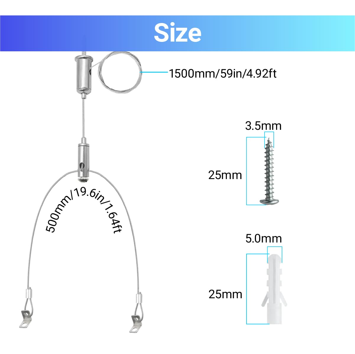 HAMRVL 4 Set Aquarium Light Suspension Cables Kit - Adjustable Steel Hanging Chains 5ft Lighting Fixture Chains,Heavy Duty Stainless Steel Rope for Commercial Aquarium Fish Tank Light LED Panel Light — Amazon image 2