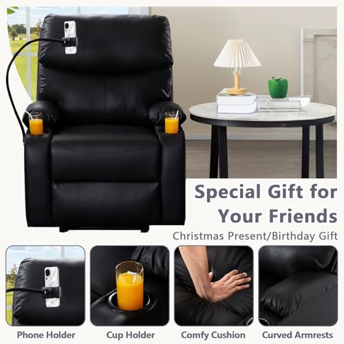 Sillón reclinable piel negro con portavasos miniatura 4