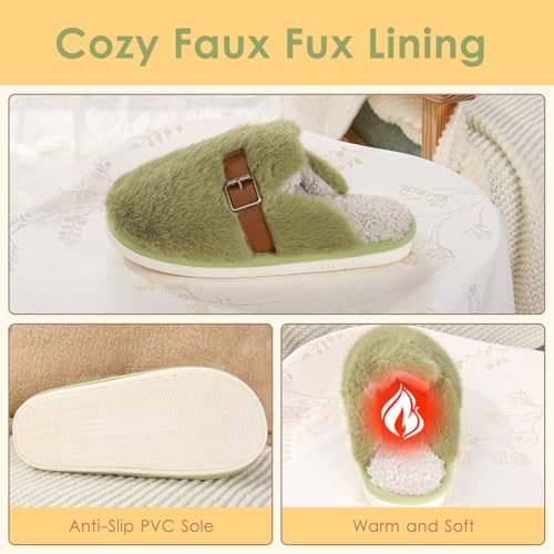 Winter Plush Fluffy Fur Slippers for Women, Soft Warm Indoor Slides, Comfort Anti Slip Bedroom House Shoes3