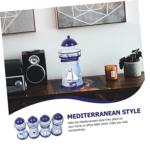 Didiseaon 4Pcs Mediterranean Candlestick Dinner Table Decor Tealights Candle Holder Mediterranean Candle Holders Lighthouse Candle Holder Candle Stand Ornament Desktop Adornment Iron Blue #TOP1