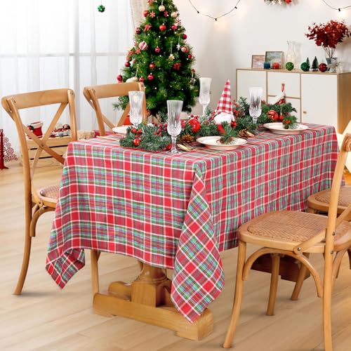 Christmas Rectangle Tablecloth 57x120 Inch Red Blue Green Buffalo Plaid Tablecloth for Outdoor Xmas Party Decoration