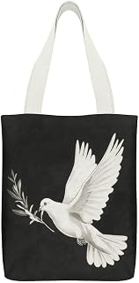 White Dove Peace Symbol Canvas Tote Bag Shoulder Bag Handbag | Grocery Bag For Carrying Everyday Shopping Large Capacity Tote Purse Reusable with Inner Pockets for Travel Weekender