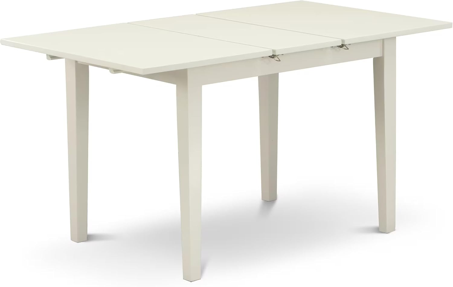 East West Furniture NOAB3-LWH-64 3 Piece Kitchen Table Set Contains a Rectangle Dining Room Table with Butterfly Leaf and 2 White Faux Leather Parson Dining Chairs, 32x54 Inch, Linen White