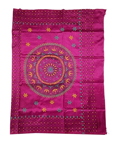 Image of SHRISTI CLOTHINGS Women's Hand Embroidered Cotton Silk Kantha Stitch Saree with Blouse Piece (SB420324 PURPLED16)