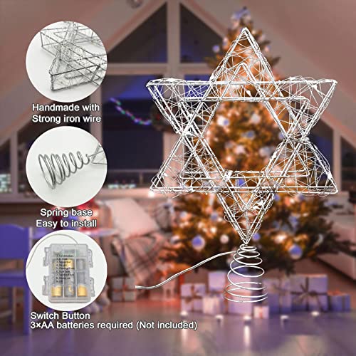 Bestpty 11 Inch Christmas Tree Star Topper 3Aa Battery Powered Christmas Tree Topper Lighted, Silver Iron Christmas Tree Star Topper, 20Led Lights, With Remote For Christmas, Party & Home(Blue Light) #TOP2