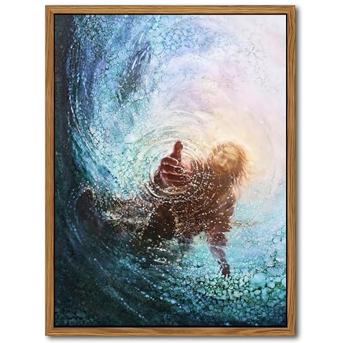 Floating Frame Jesus Christian Wall Art, Hand of God Canvas Paintings Posters Prints, Christ Religion Bible Jesus Salvation Wall Decor for Church Study Prayer Room Home Decoration 24x36 inch