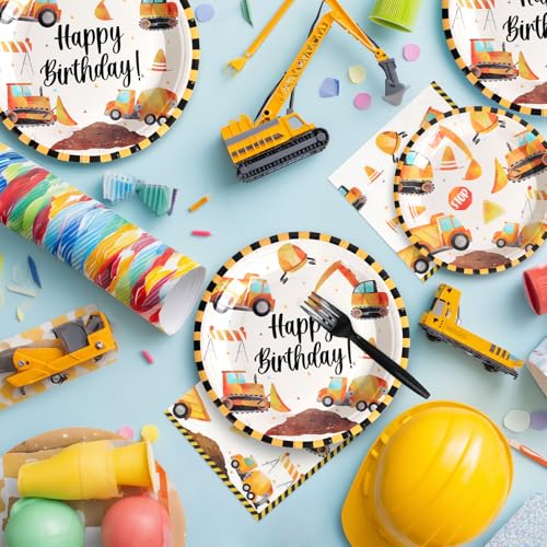 PCLMLES 96Pcs Construction Birthday Party Supplies Construction Truck Paper Plates and Napkins and Cups Baby Shower Kids Birthday Party Decorations, Serves 24 - Image 2