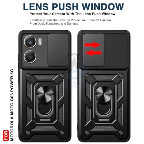 Image of AESTMO Tough Armor Motorola Moto G06 Power 5G Bumper Back Case Cover | Ring Holder & Sliding Camera Shield Cover | 360 Degree Protection Back Case Cover for Motorola Moto G06 Power 5G (Black)