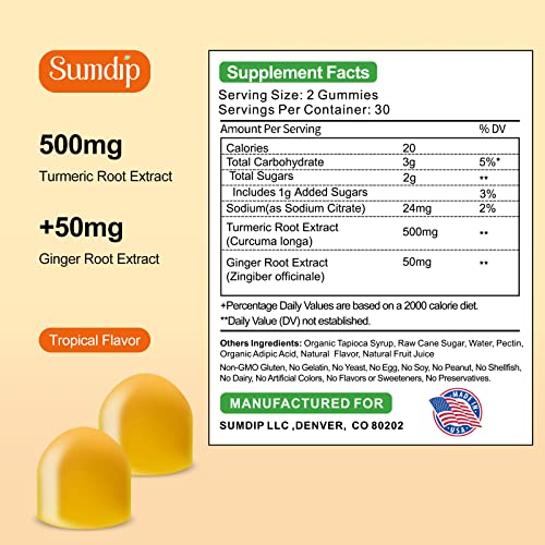 Turmeric Gummies High-Purity Ginger Supplements Joint Support Inflammatory Supplements Vegan Gummy Non-Gmo Gluten-Free, 60 Gummies #TOP2