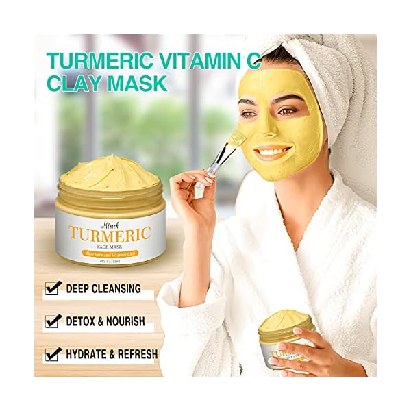 Turmeric-Facial-MaskTurmeric-Mud-Mask-with-Vitamin-C-Kaolin-Clay-and-Turmeric-for-Radiant-SkinOrganic-Turmeric-Face-Mud-Mask-for-Deep-Cleansing-Blackheads-and-Acnes-Control-4-oz FUHUIM Turmeric Clay Mask, 4 oz, Soothing, Brightening, Cleansing, Moisturizing, Pore Treatment, Blackhead Removal, Radiant Skin