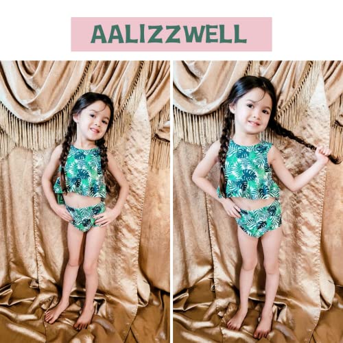 Aalizzwell 12-24 Months Toddler Baby Girls Swimsuit Two Piece Palm Leaves Ruffle Bathing Suit Bikini Tops Green Swimming Suit Swimwear Beach Wear 18 Months #TOP1