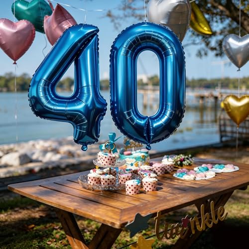 Image of Number Balloons Navy Blue Balloons - Giant Number 40 Balloon, Blue 40th Number Balloon Birthday Decorations for Him
