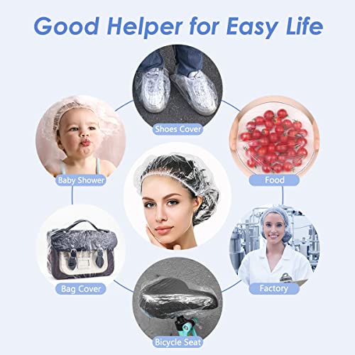 Aquior Shower Cap Disposable, 50 Pcs Bath Caps Larger Thick Clear Waterproof Plastic Elastic Hair Bath Caps For Women, Hotel Travel Essentials Accessories Deep Conditioning Hair Care Cleaning Supplies #TOP6