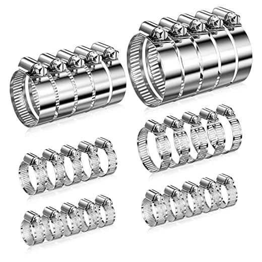 Gvolatee Juego de 30 abrazaderas de manguera de acero inoxidable, 6 tamaños de 6 a 51 mm, abrazaderas de manguera ajustables, para mangueras, gas, agua, coche, lavadora, jardín