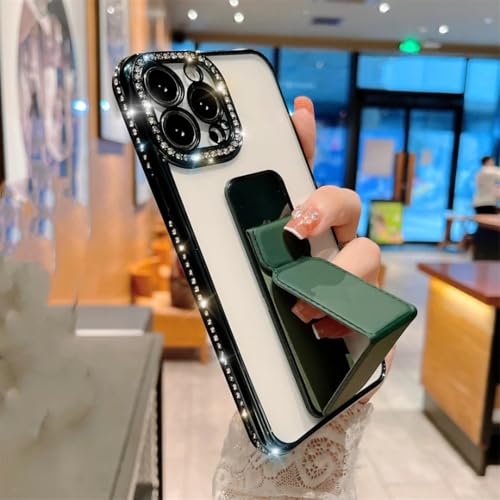 Étui de protection iPhone 15 magnétique diamant paillettes vertes chic