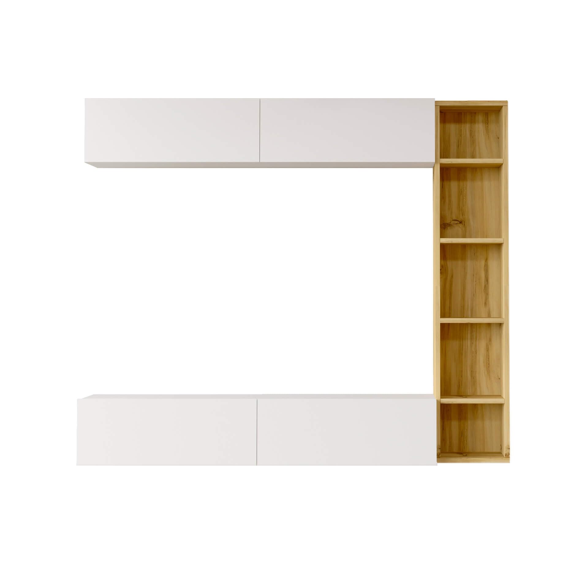 Rebecca Mobili Parete Attrezzata Soggiorno, Set Mobili Pensili, Bianco Color Rovere, Truciolato, 3 Pezzi, per Salotto Moderno - Misure HxLxP: 143,​5 x 169 x 26 cm - Art. RE7205