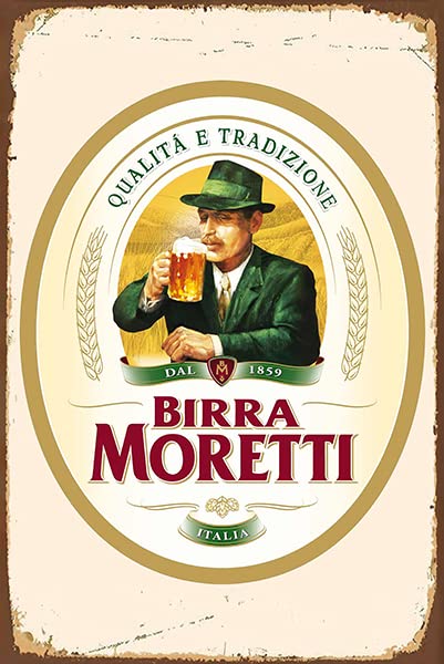 Aluminum Vintage Sign 1859 Qualita E Tradizione Birra Moretti Italian Italy Beer Exterior Home bar Decoration Vintage Metal tin Sign 8 x 12 inch
