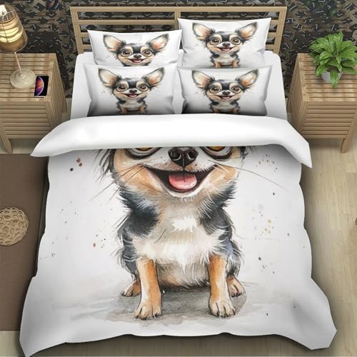 Housse de couette imprimé 3D Chihuahua parure de lit fermeture éclair