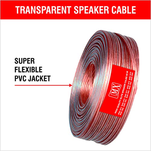 Image of MX Speaker Cable High Performance Red & Black 50 meters Coil Premium Speaker Wires for Home Theater Systems Speakers Vehicles Car Audio Amplifiers (Transparent, 14 AWG - 50 METER (3.6 X 7.2 MM))
