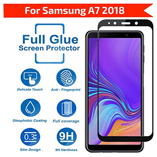 Image of Screen Protector for Samsung Galaxy A7 (2018) (Black) Tempered Glass Edge-to-Edge 6D Screen Guard With Installation Kit