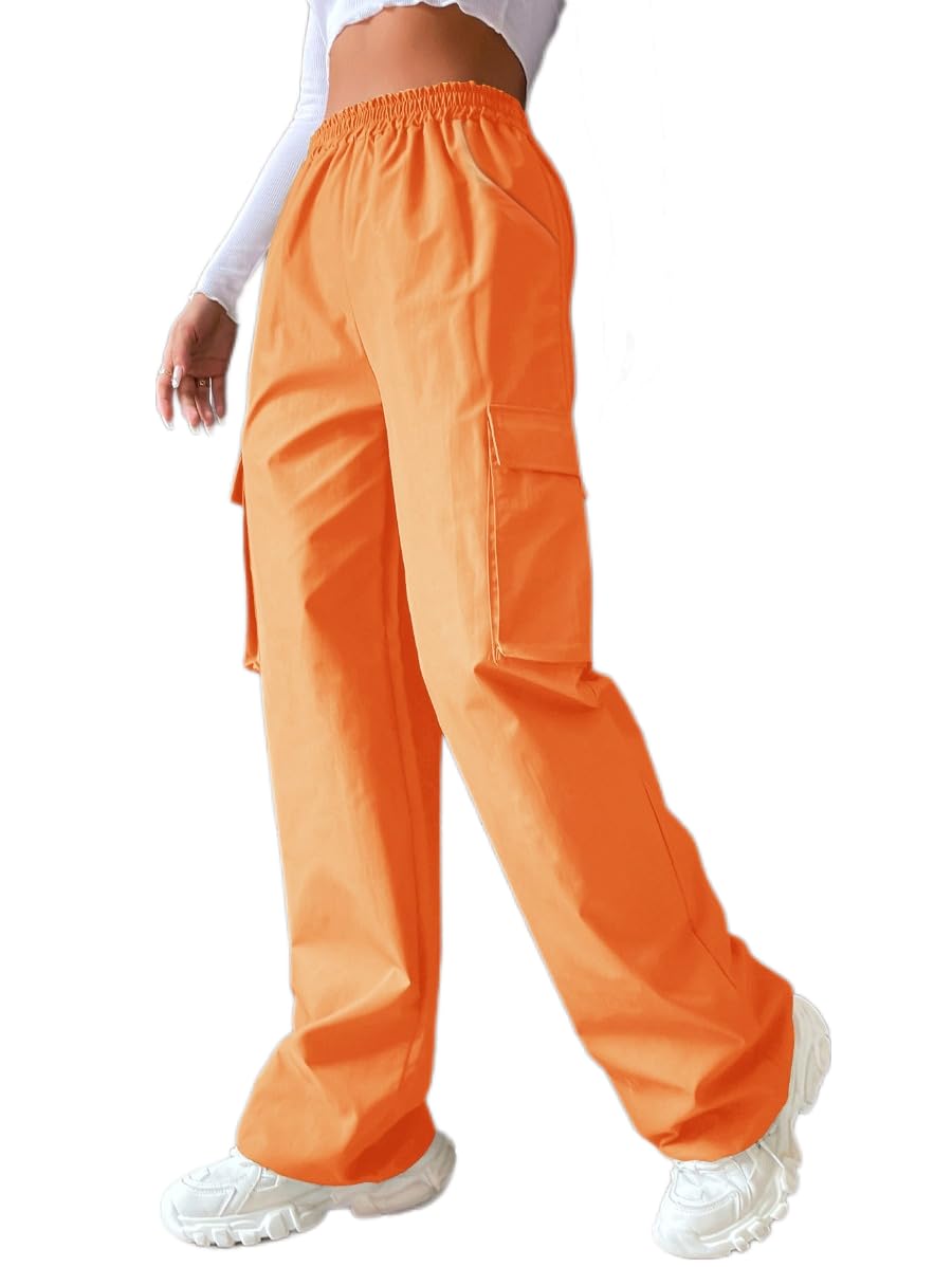 Womens Solid High Waist Flap Pocket Cargo Pants Combat Military Trousers
