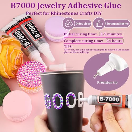 Image of Resin Rhinestones for Crafting with 3Pcs 10ml B7000 Jewelry Glue, 1 Box Dark Purple AB Flatback Gems Crystals Diamond for Bedazzling Crafts DIY Nail Art Makeup, Gems for Clothing Tumblers Shoes