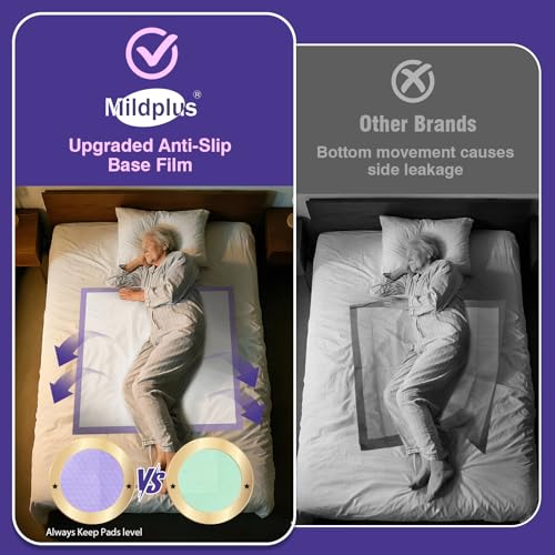 Image of MILDPLUS 130 Grams Heavy Duty Bed Pads 36''x36'', 50 Count Disposable Underpads with Anti-Slip Film, Extra Large Chucks Pads, 3XL Thicker Incontinence Pads for Adults, Kids or Pet (Purple)