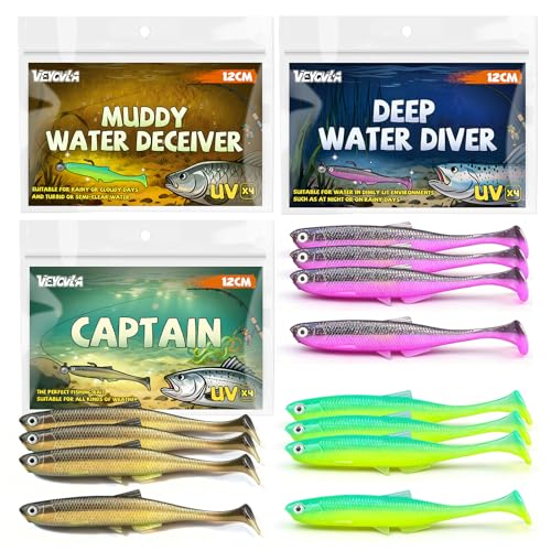 VEYCVLA Fishing Gummifische Zander barsch 12 cm 12 Stück Gummiköder Zander-Angeln-Softbait Angelköder,Gummi Fische Gummifisch Set Zander-Gummifisch Zander Köder