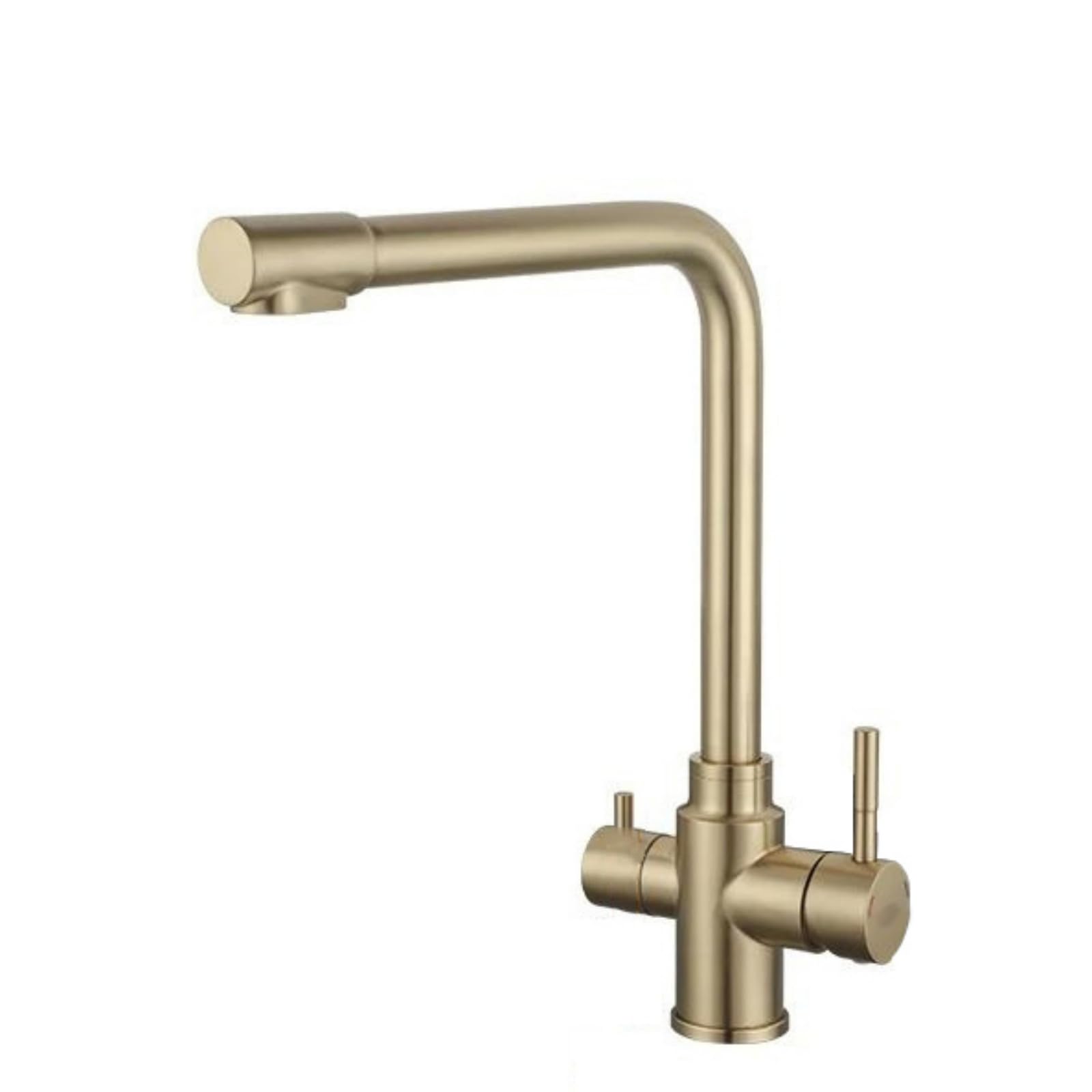Grifo Cocina 3 Vias Osmosis Oro Cepillado Grifo Osmosis 3 Vias Acero Inoxidable con Dos Asas Giratorio de 360° Mezclador Agua Fría y Caliente