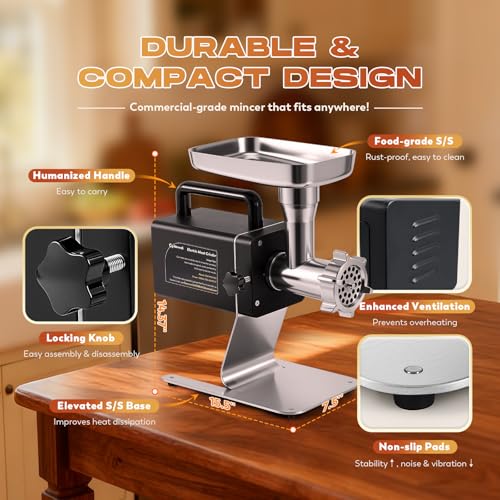 Image of CGOLDENWALL Meat Grinder, 1.36HP Electric Meat Grinding, Heavy Duty Stainless Steel Meat Mincer & Sausage Stuffer with 5-Speed for Effortless Meat & Bone Processing, Home Kitchen & Commercial Use