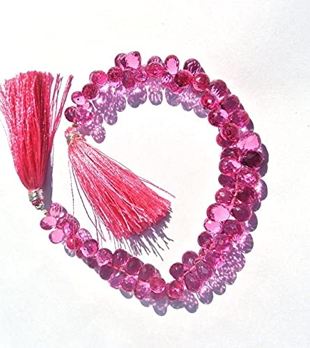 Quartz rose rubellite briolette facettée goutte 9x6mm pour création bijoux de luxe